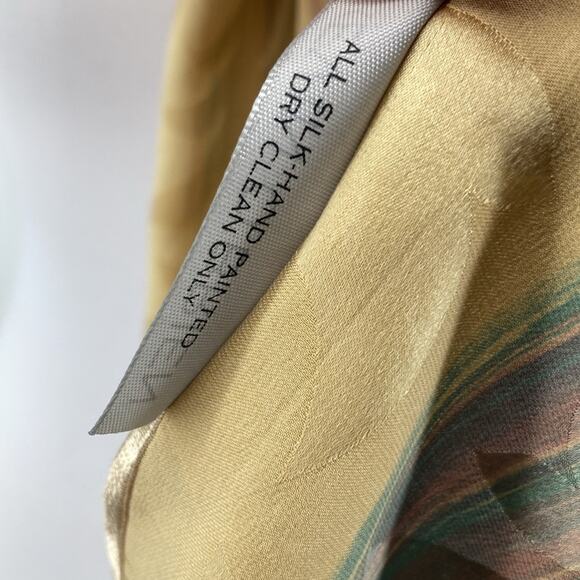 Kevin O’Brien Womens Hand Painted Silk Jacquard Scarf Gold Multi 14 x 72 - Picture 11 of 13